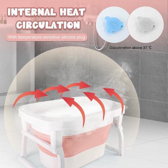 Opvouwbaar Babybad - Peuterbad Kinderbad - Veilig Baden - Ingebouwde Thermometer - 74x51x42cm - Roze van Merkloos — afbeelding 3
