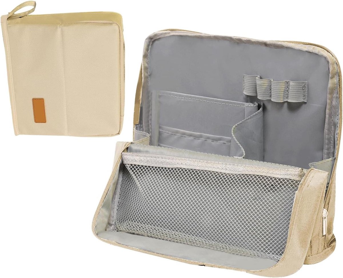 Groot etui - Opbergtas Organizer - Spullen organiseren - Meerdere vakken - 22 cm breed - Beige
