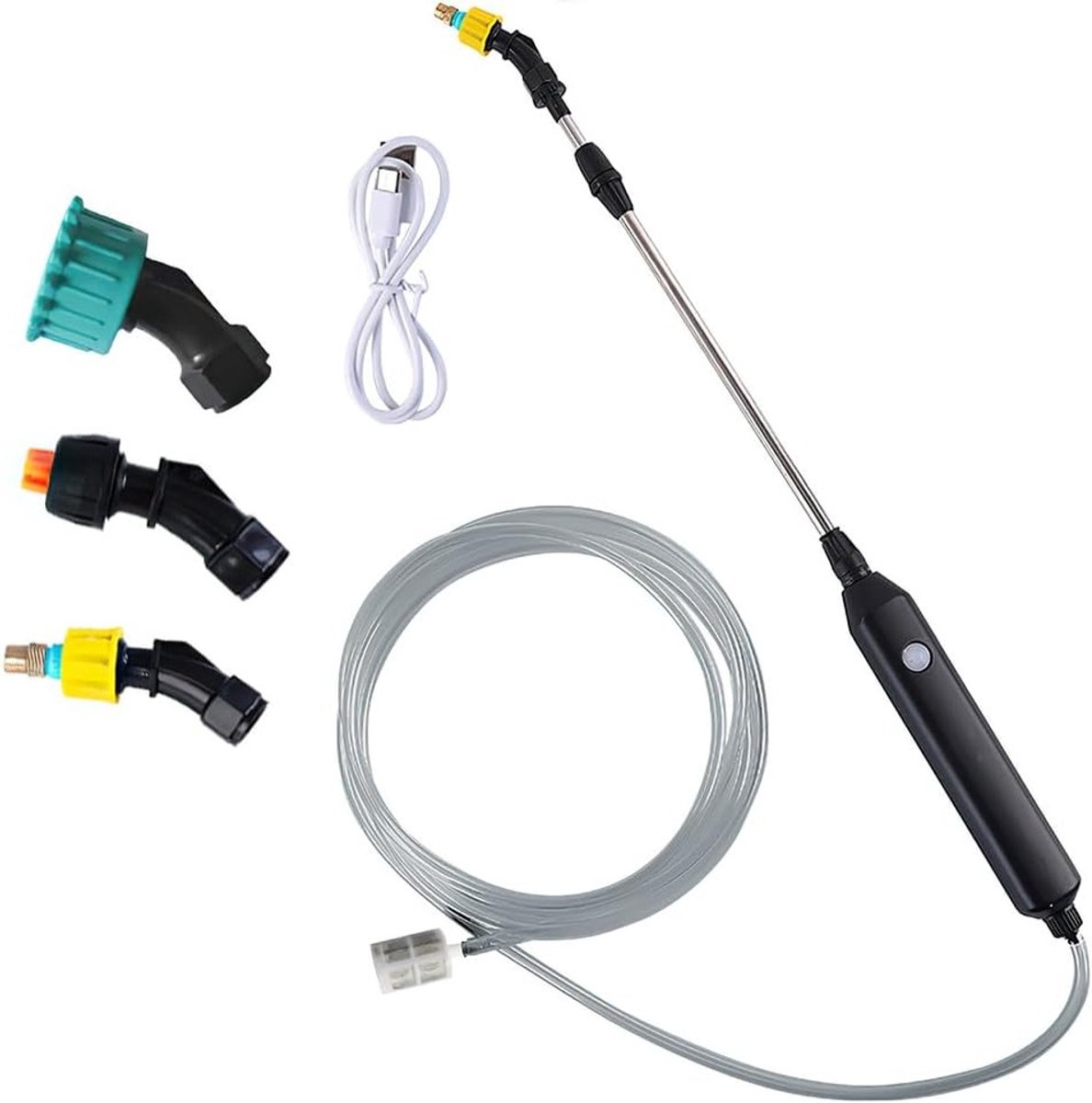 Draadloze Drukspuit voor de Tuin, 3.7V Tuinspuit met 3 Spuitmonden en 3M Slang, Ideaal voor Grondwater geven en Tuinonderhoud