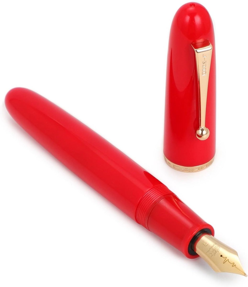 Grote vulpen met fijne nib en rood acryl lichaam, ideaal voor schrijven en tekenen