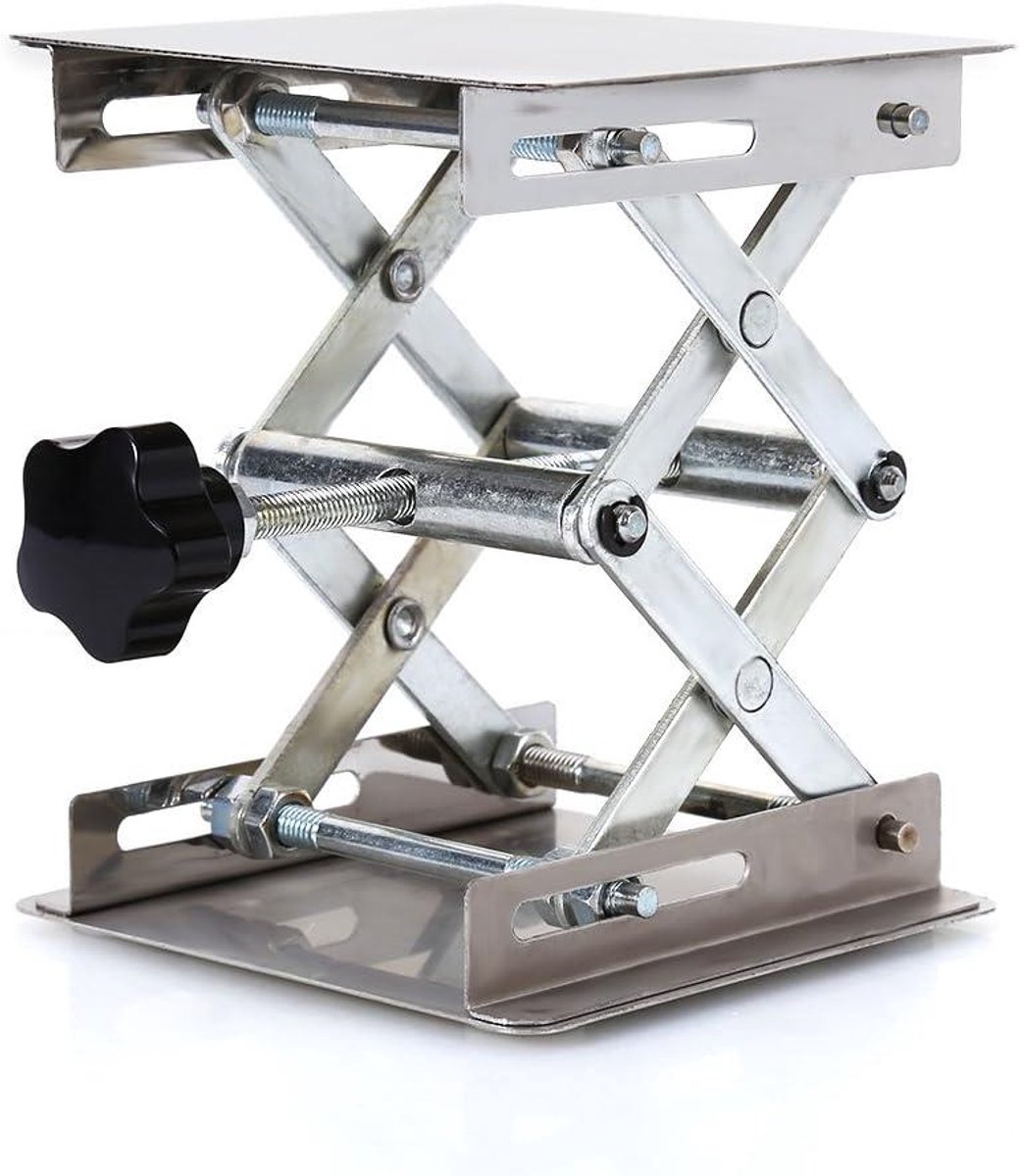 Lab Jack Stand - Heftafel Laboratorium - Experimenten Uitvoeren - Roestvrij Staal - 100x100mm Werkblad - Zilver