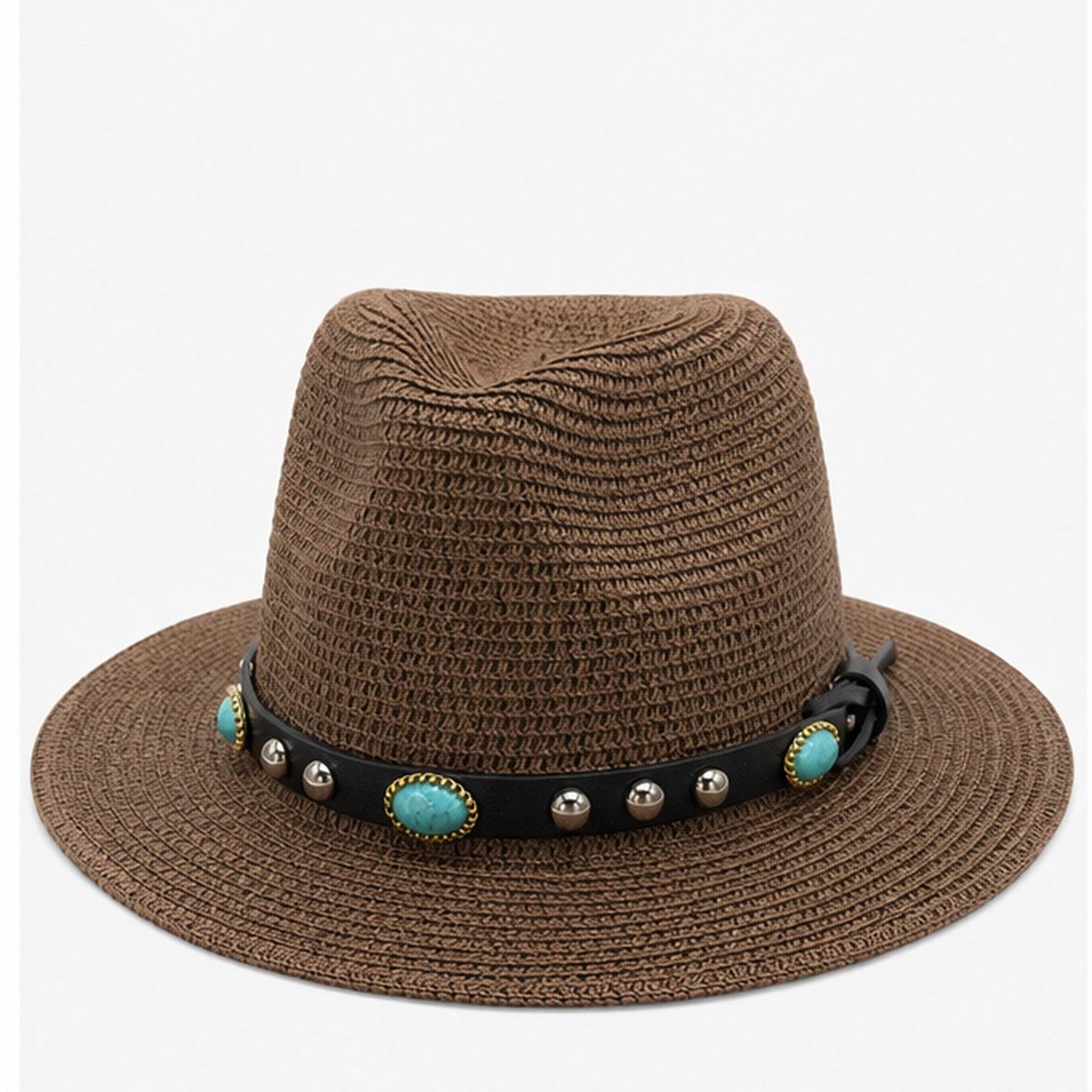 HS Western Strohoed met Turquoise Band - Meerdere Kleuren - Bruin
