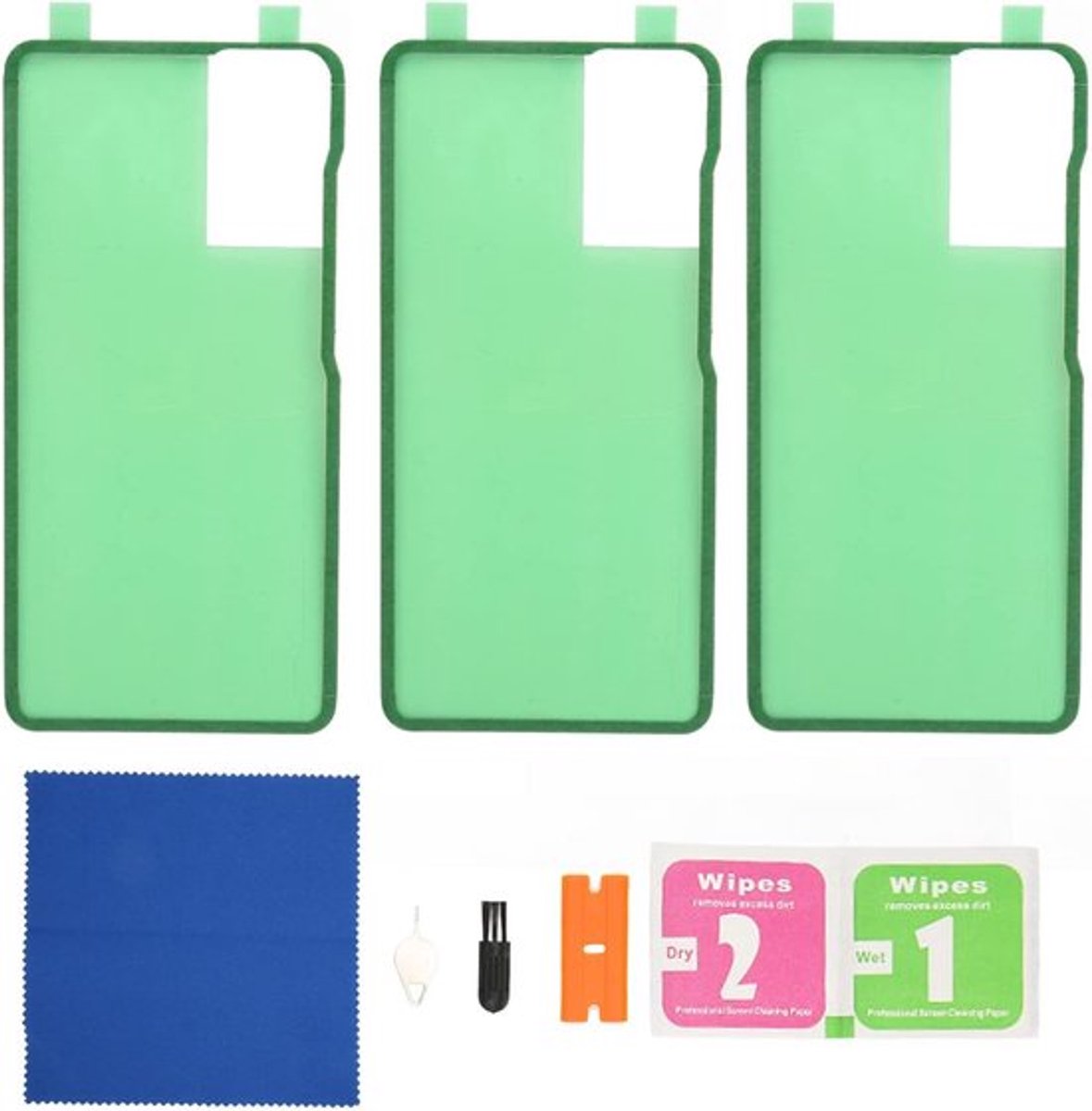 Achterkant Batterijklepje Lijm voor Smartphone, Samsung Galaxy S20 FE, Voorgesneden Dubbelzijdige Tape, Gemakkelijk Schoon te Maken, Inclusief Poetsdoeken, Plastic Mesjes