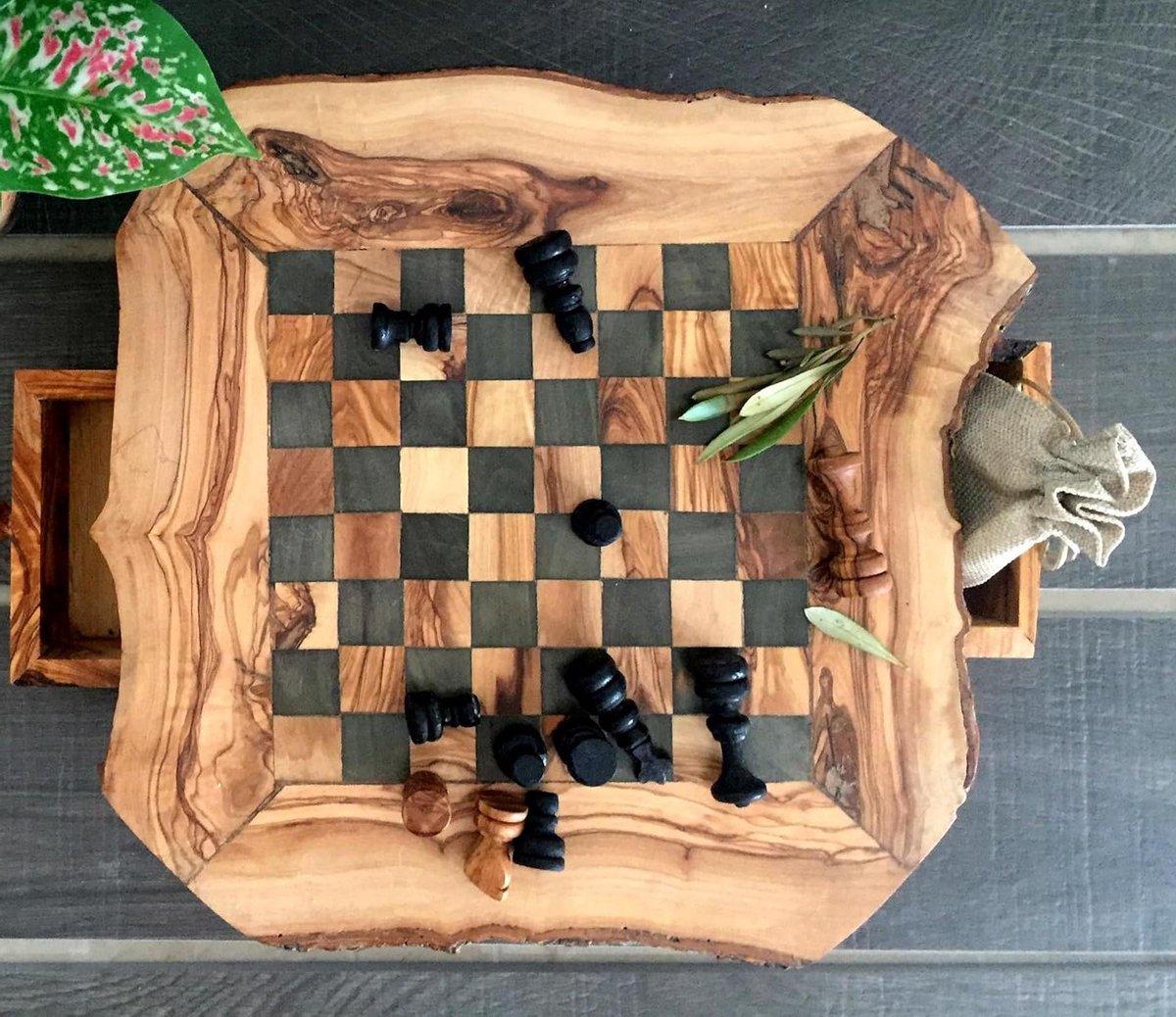 Schaakbord - Spelbord - Strategisch Spel - Handgemaakt Rustiek - 30 cm - Bruin