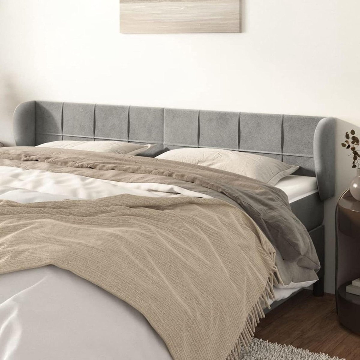 Hoofdbord met oren - Bed hoofdeinde - Comfortabel lezen - In hoogte verstelbaar - 163 x 78/88 cm - Lichtgrijs