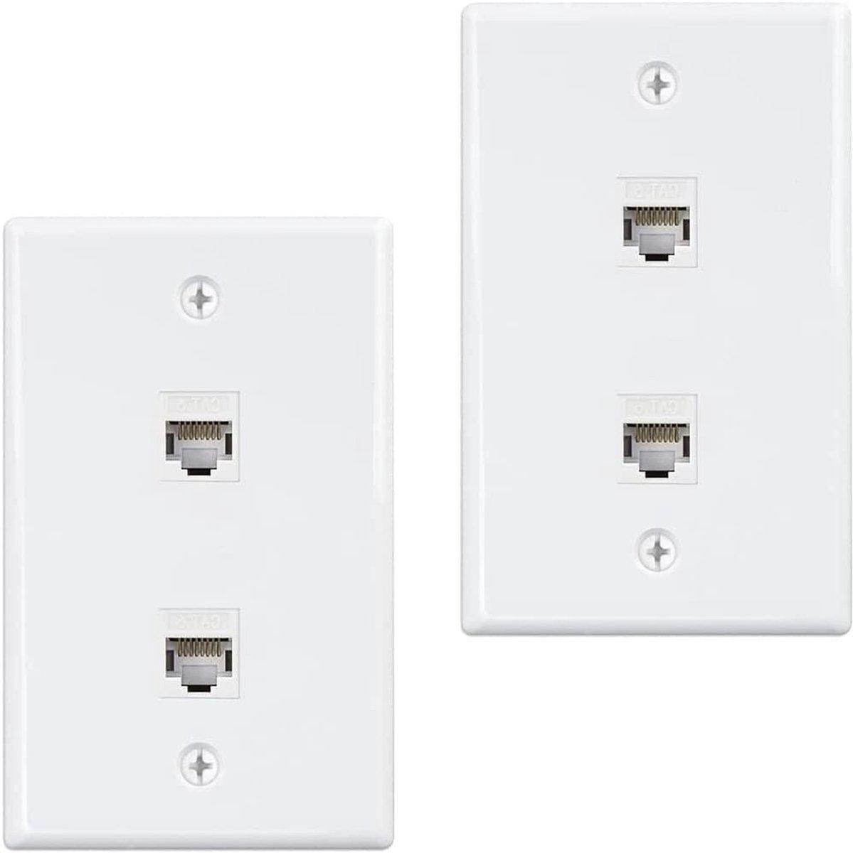 Ethernet Muurplaat - Netwerk Wandcontact - Netwerk Uitbreiding - Gereedschapsloze Installatie - 2 Poorts - Wit