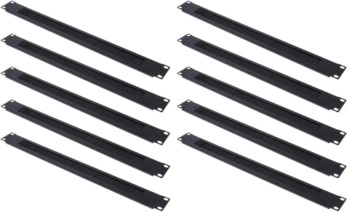 Rack Mount Blindplaat - Paneel Borstel - Kabelbeheer Serverkast - 19 Inch Standaard - 10 Stuks - Zwart