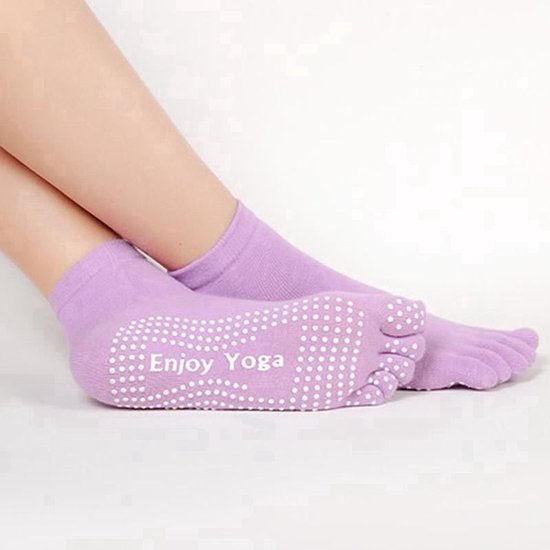 Yogasokken - Sportsokken - Anti slip sokken - Pilates - Teensokken - Gripsokken - Antislip - Fitness socks - Tegen uitglijden - Sokken met losse tenen - Maat 36-40 - Lila/paars - Jonyx — afbeelding 2