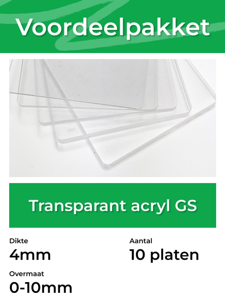 Voordeelpakket Acrylaat 300 x 200mm - Transparant PMMA - per 10 platen - Dikte: 4mm