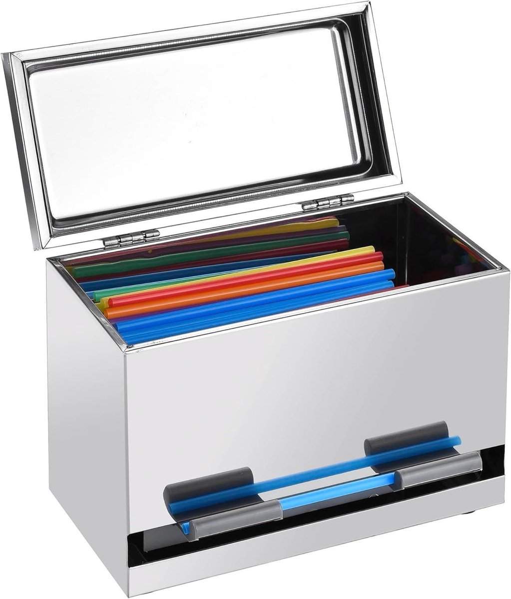Rietjesdispenser - Strohouder - Automatisch serveren - Grote capaciteit - 200 rietjes - Zilver