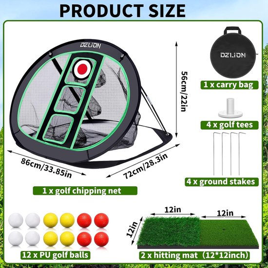 Golf Chipnet - Oefen Set - Golf Vaardigheden Verbeteren - Opvouwbaar Pop-up Ontwerp - 3 Zakken 12 Ballen - Meerkleurig van GOLF — afbeelding 3