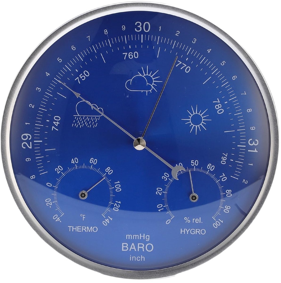 SPHProducts - Wandthermometer Barometer Hygrometer - Nauwkeurige Metingen - Blauw 180mm - Binnen en Buiten - Weerstation - Geschikt voor Tuin en Huis -...