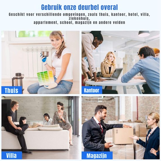 YOR® Waterdichte Draadloze Deurbelset - 2 Ontvangers - 150m Bereik - Geen Batterijen - 45 Melodieën - 4 Volumeniveaus - Zwart - ‎13cm x 11cm x 8cm — afbeelding 4