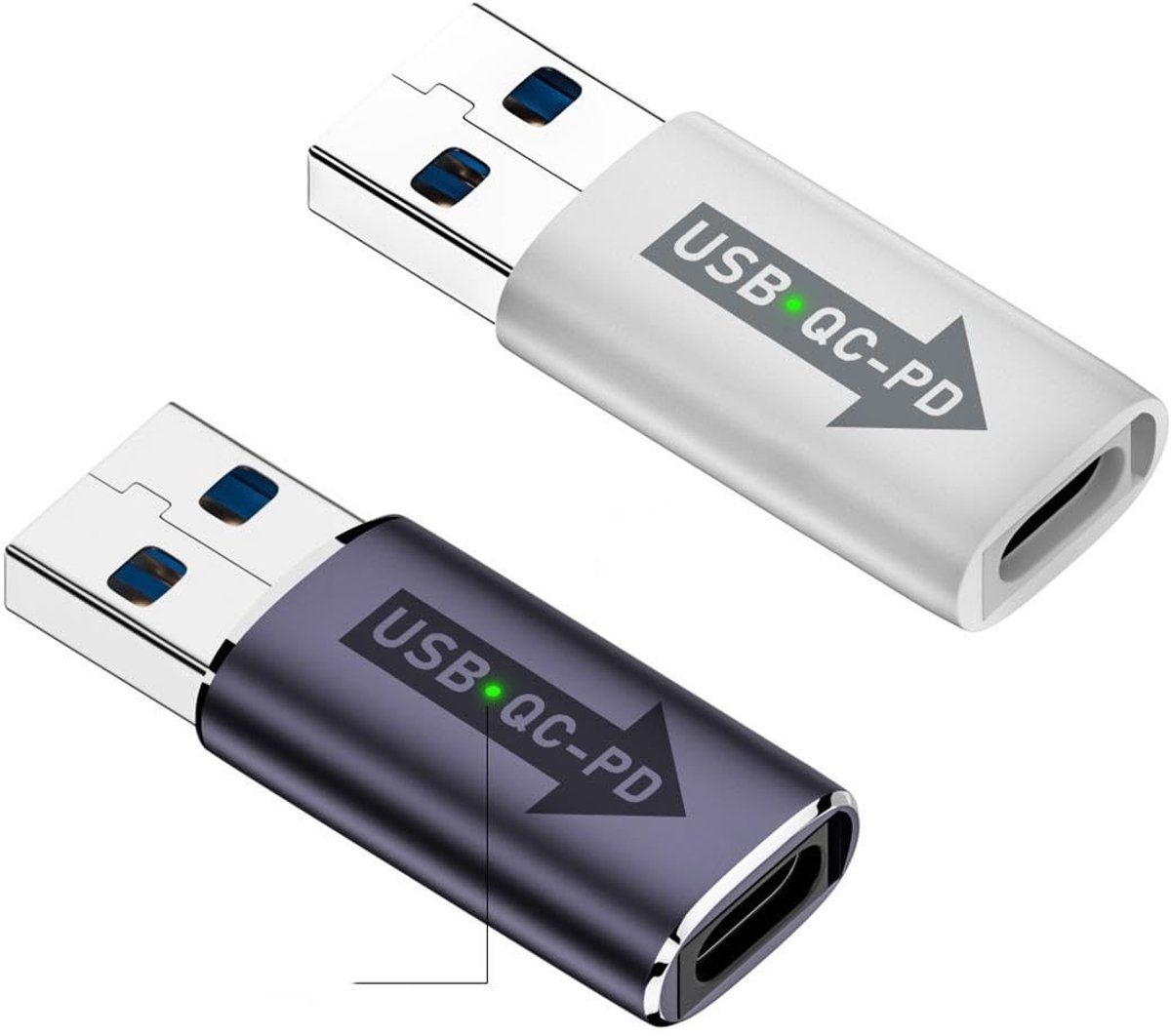 aladdien - USB 3.0 QC naar PD USB C Adapter - 5 Gbit/s Data en Snelladen - Twee Stuks - Snelle Oplader - Geschikt voor Diverse Apparaten - Zwart
