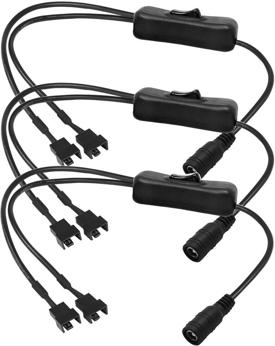 RUNCCI-YUN 3pcs PC Fan Cables met Aan/Uit Schakelaar - 4 Pin/3 Pin Splitter