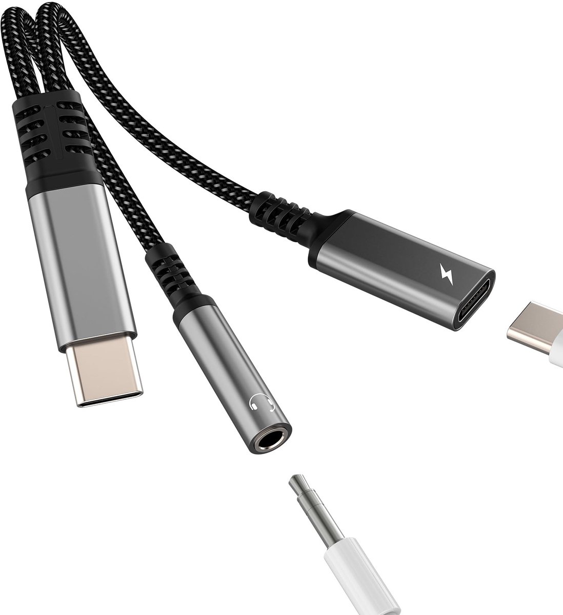 USB C naar 3.5mm Jack Adapter (2-in-1) voor iPhone 16/15 Pro, Samsung Galaxy en iPad