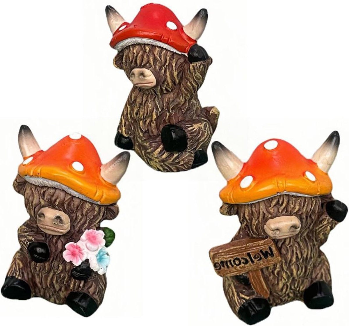 Koe Beeldjes - Runderen Ornament - Woondecoratie - Gedetailleerd Vakmanschap - 3 Stuks - Bruin
