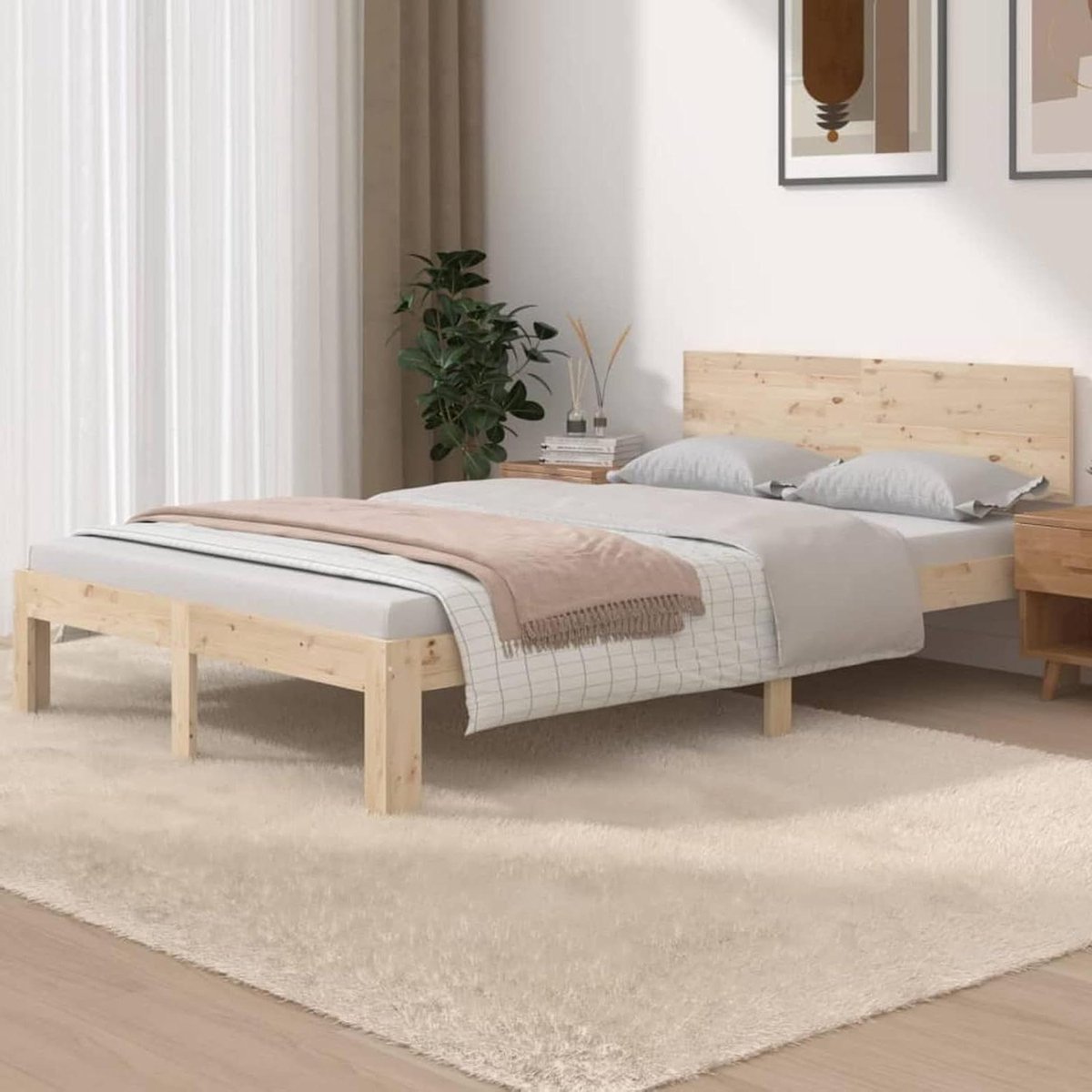 Houten Bedframe - Massief Hout - Slaapkamer Inrichting - Rustieke Uitstraling - 120x190 cm - Natuurlijk Hout