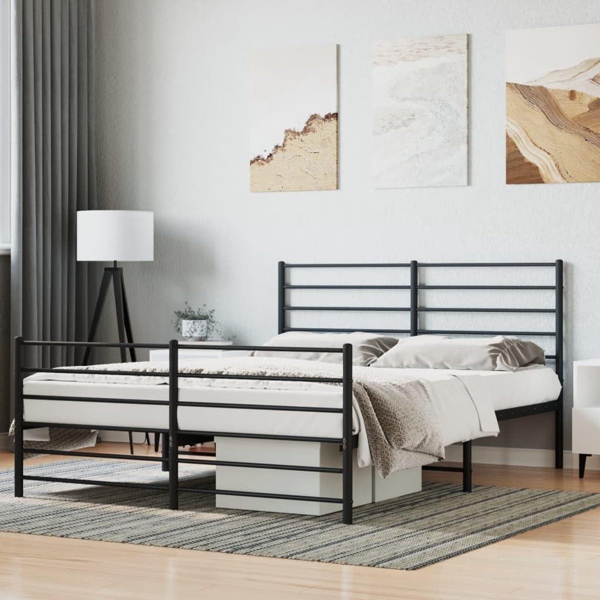 Metalen bedframe - Bed met hoofdbord - Slaapkamer inrichten - Robuuste stalen constructie - 120x190 cm - Zwart