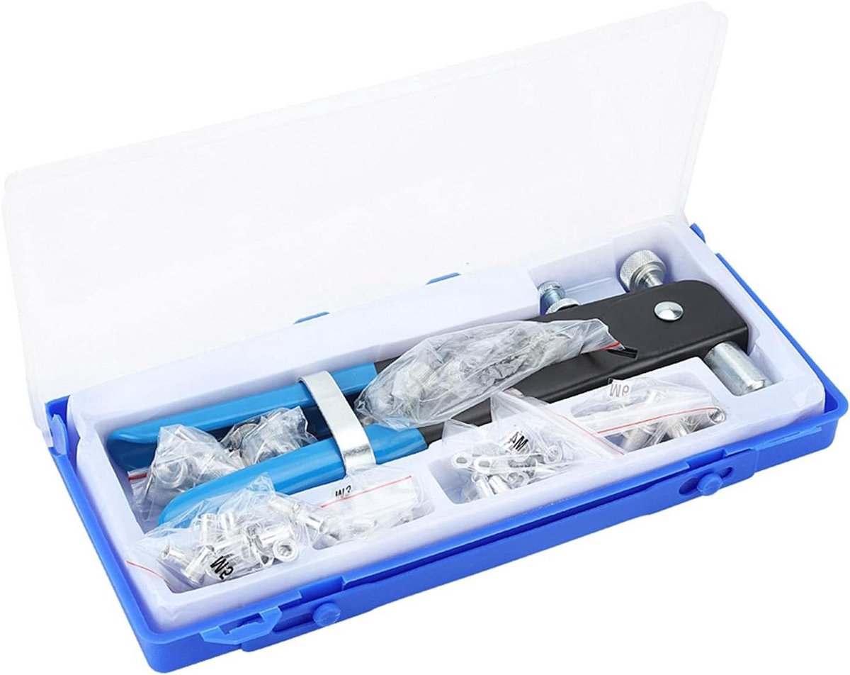 Moerklinknagel Gereedschap - Klinknagel Kit - Reparaties Uitvoeren - Ergonomische Stalen Handgreep - 86 Delig - Blauw Zwart