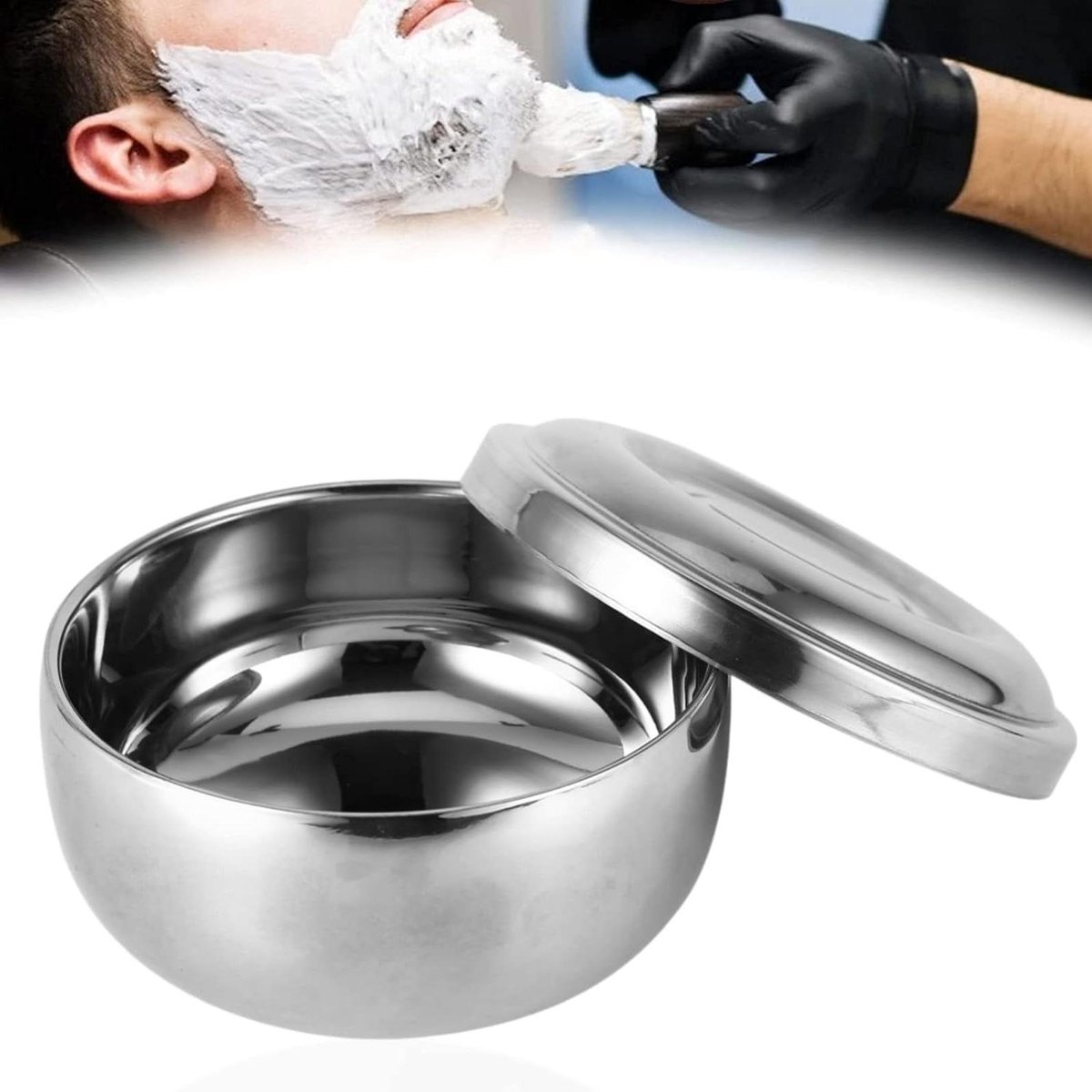 Scheerzeepkom Deksel - Scheerbeker RVS - Natte Scheerbeurt - Waterdicht Stofdicht - 11 cm Diameter - Zilver