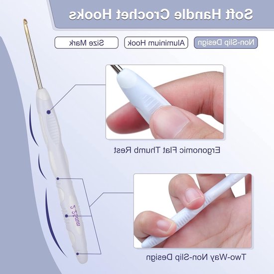 Ergonomische Haaknaalden Set van 9 Stuks, Ideaal voor Haken, Breien en Laces, Maten 0.8-2.75mm met Comfortabele Grip voor Gewrichtsproblemen van Merkloos — afbeelding 3