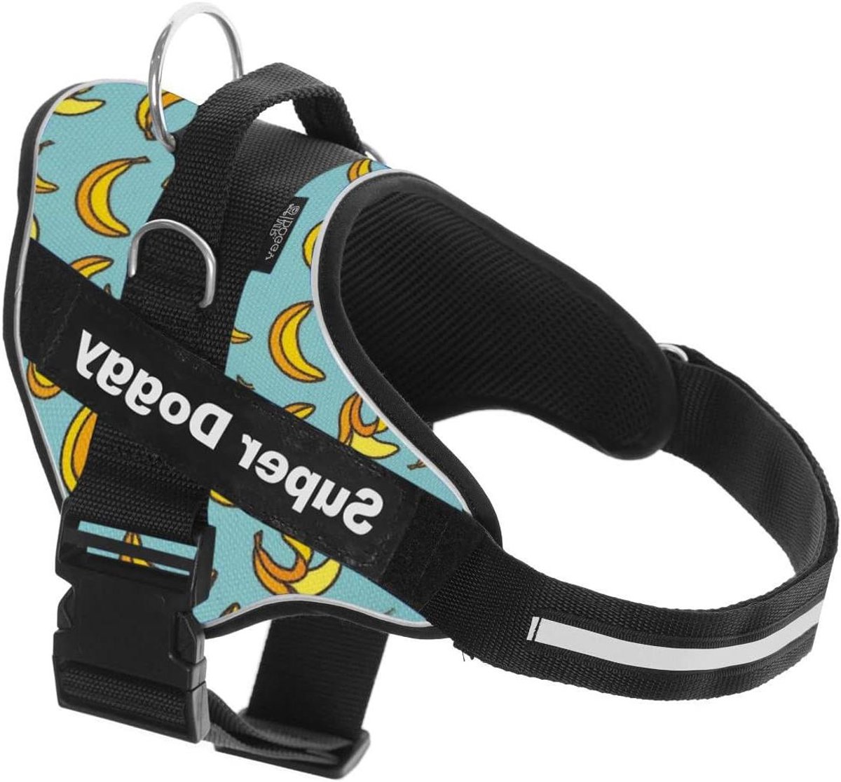 Huisdier Tuigje - Veiligheidsharnas Hond - Comfortabel Wandelen - Personaliseerbaar met Naam - XL 30-45kg - Blauw Bananen