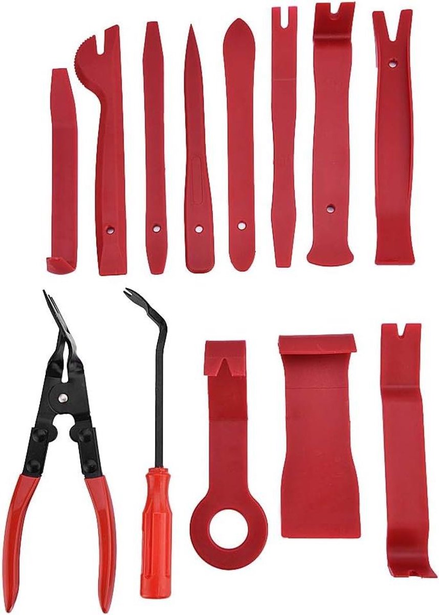 Bekledingsgereedschap Set - Panelen Demontage - Auto Reparatie - 13 Delige Kit - Universeel - Rood Zwart