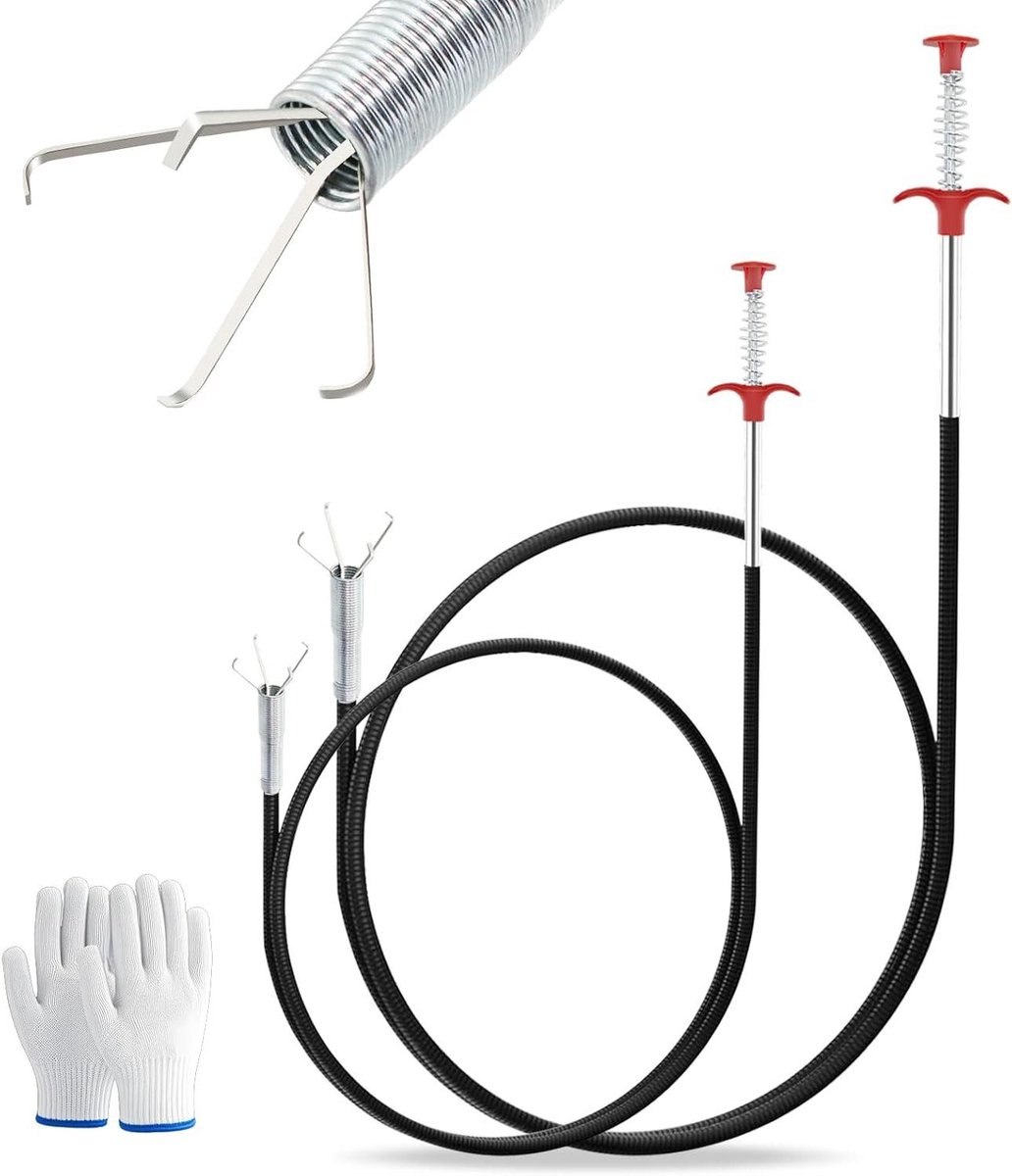 Klaauw Grijper Set - Afvoer Reiniger - Verstopping Verwijderen - Telescopisch Uitschuifbaar - 200cm 90cm - Zwart