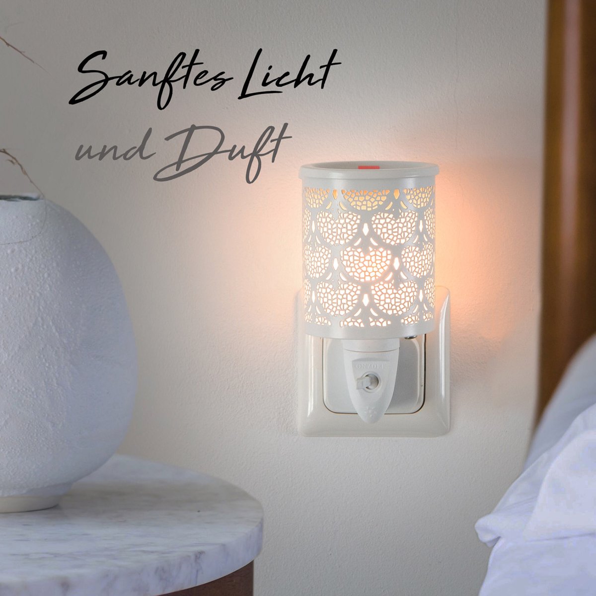 Candle-Brothers Elektrische geurlamp - 13,5 x 6,5 x 11 cm - wit - met florale ornamenten