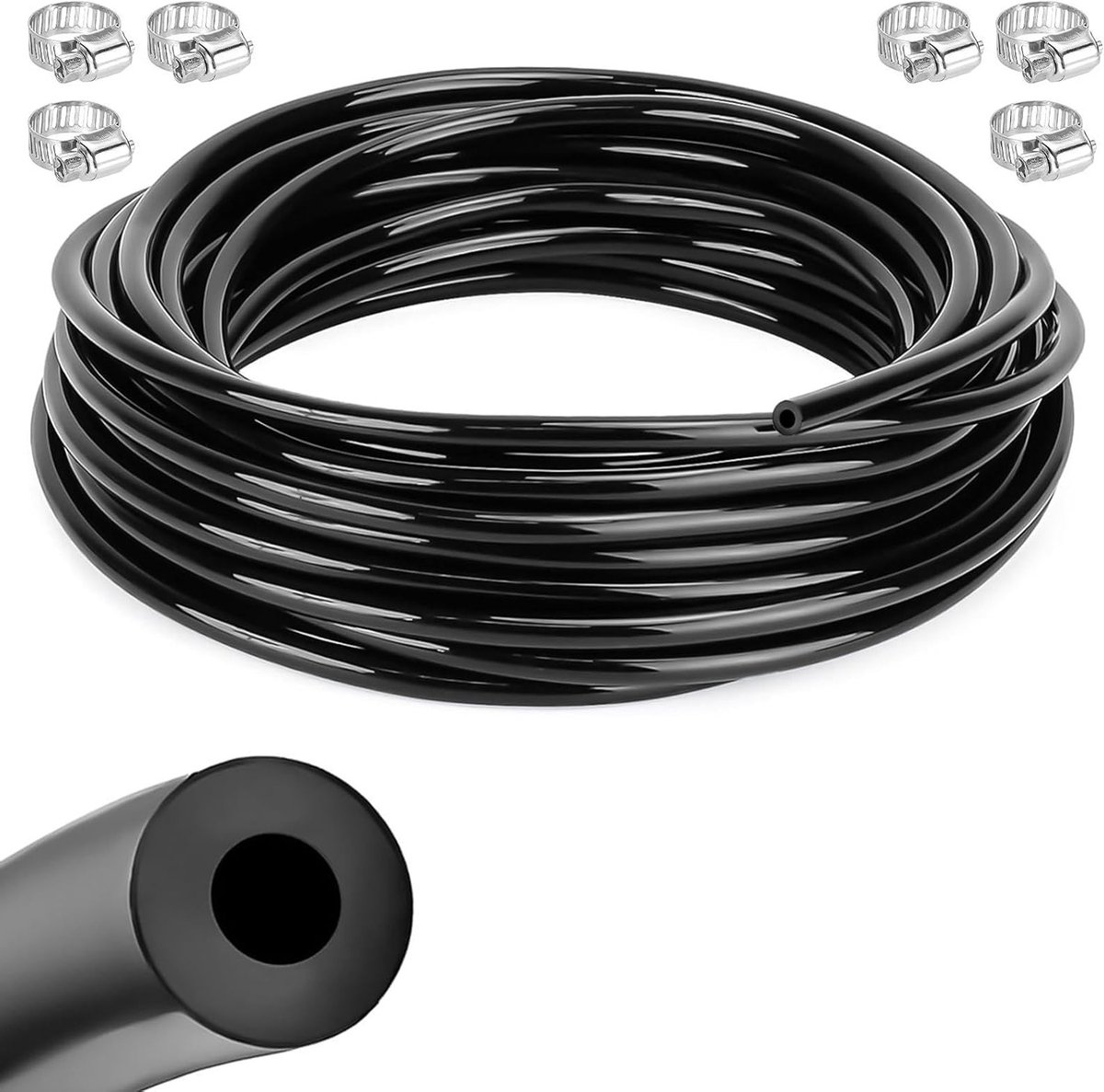 Siliconen slang van 8 meter (ID 4 mm, OD 8 mm) voor vacuümtoepassingen, lucht- en wateroverdracht met 6 klemmen