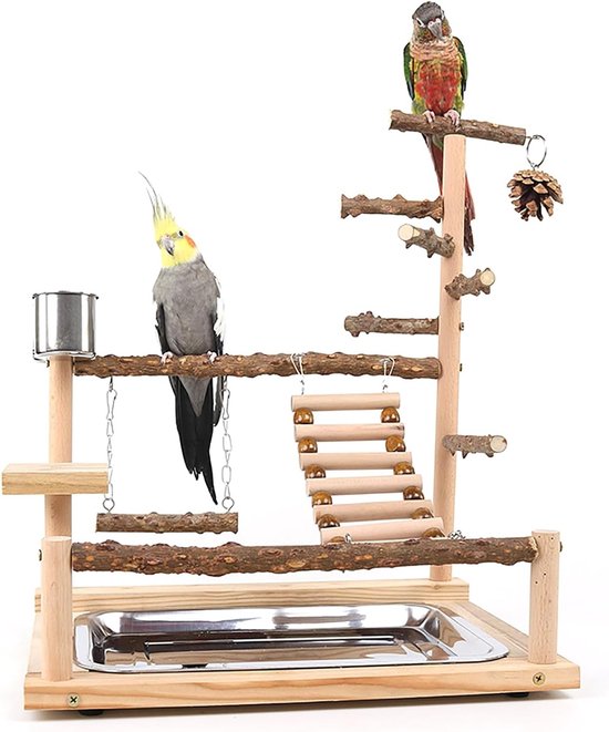 Vogel speeltuin voor papegaaien en parkieten, inclusief speeltjes en speelstand, geschikt voor Eclectus, Macaw en Kakadu (37x26x45cm)