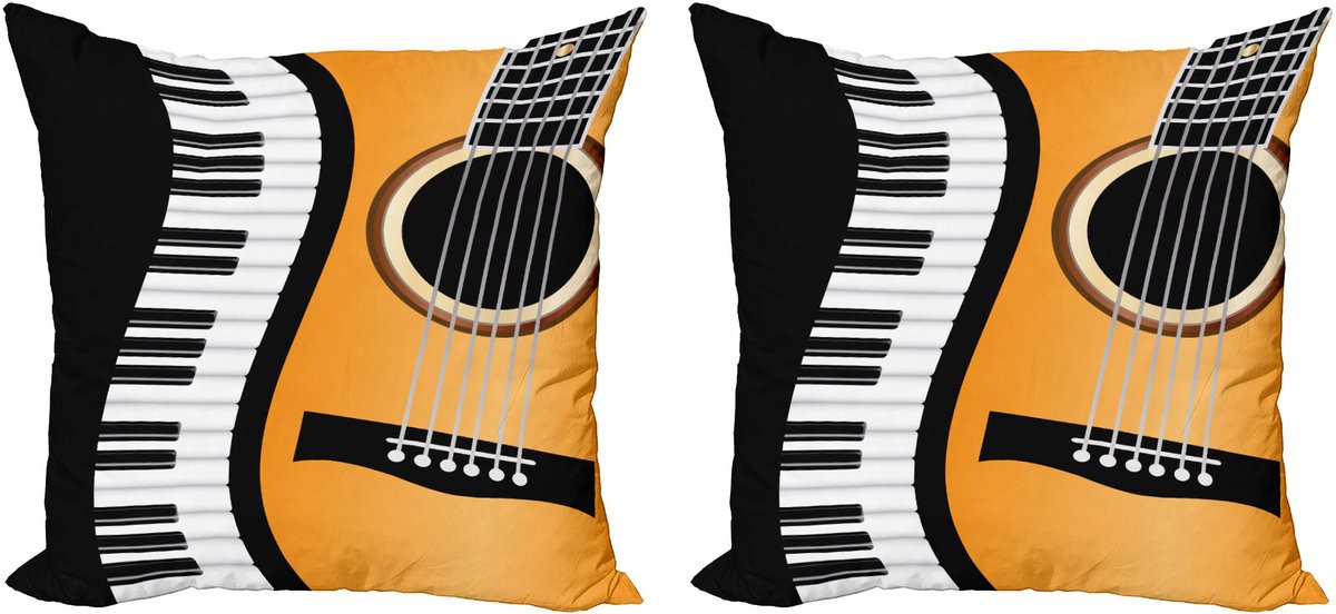ABAKUHAUS Muziek Decoratieve Kussenhoes, Set van 2, Modern Accent Dubbelzijdige Digitale Print, 60x60 cm, Houtskoolgrijs Oranje
