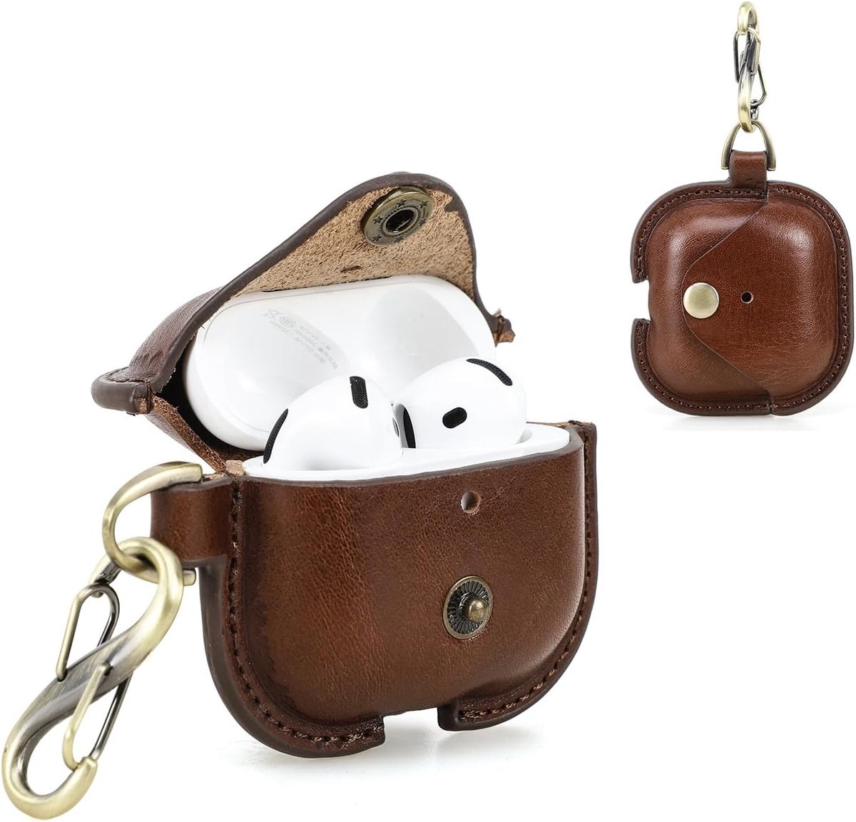 Leren Hoes voor AirPods 4, Beschermende Case voor Draadloze Oordopjes, Stijlvolle Accessoire in Koffiekleur