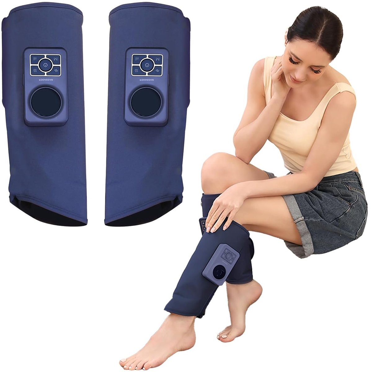 Beenmassageapparaat - Kuitstimulator - Spierontspanning - Draadloos met Warmte - 325 cm - Blauw