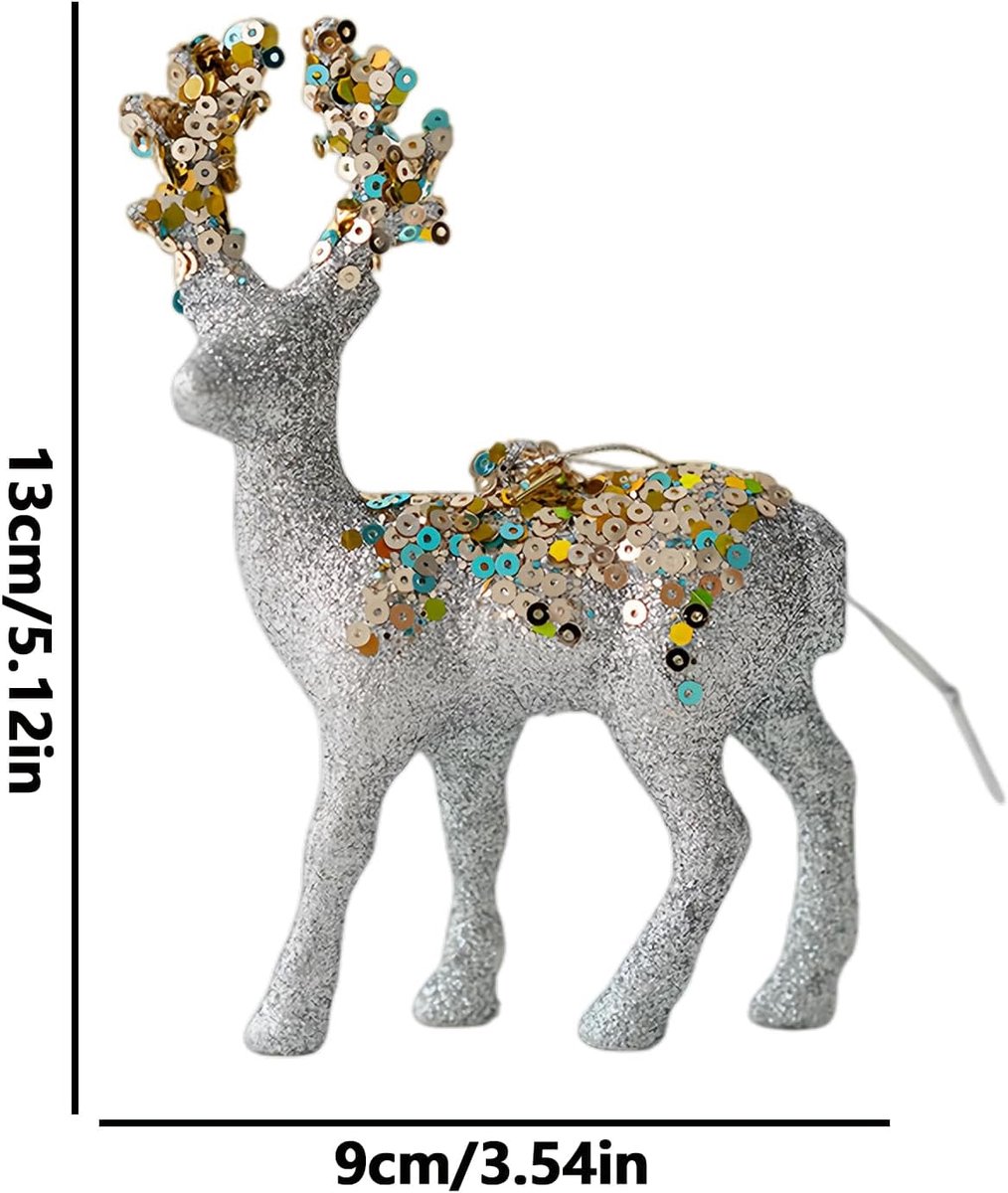 Kerstbeeldje Rendier - Vakantie decoratie - Huis versieren - Gevlokt met glitter - 15 x 7 cm - Zilver – foto 7