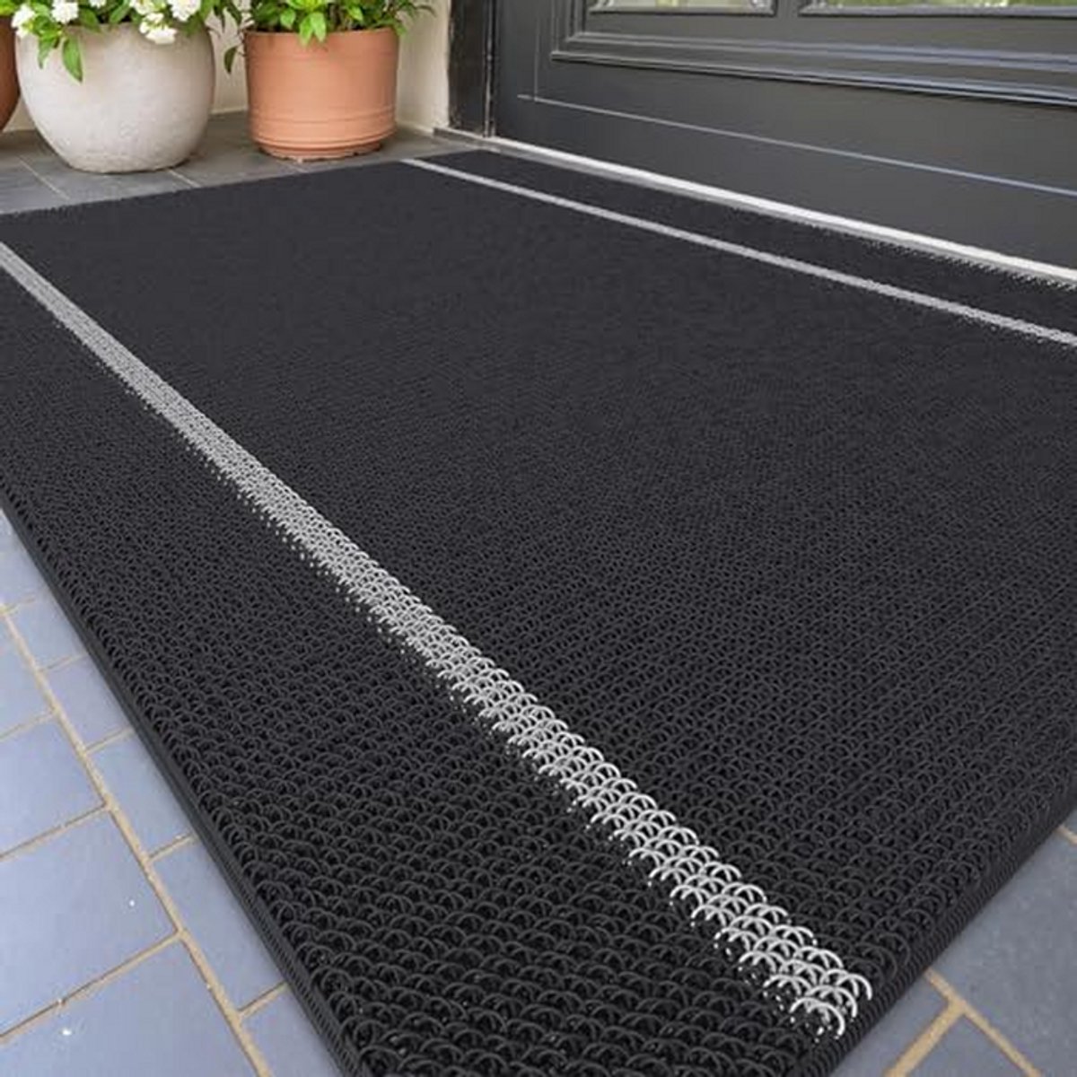 Buitenmat - Voordeurmat - Vuil Vangen - Unieke Ringstructuur - 61 x 91 cm - Zwart