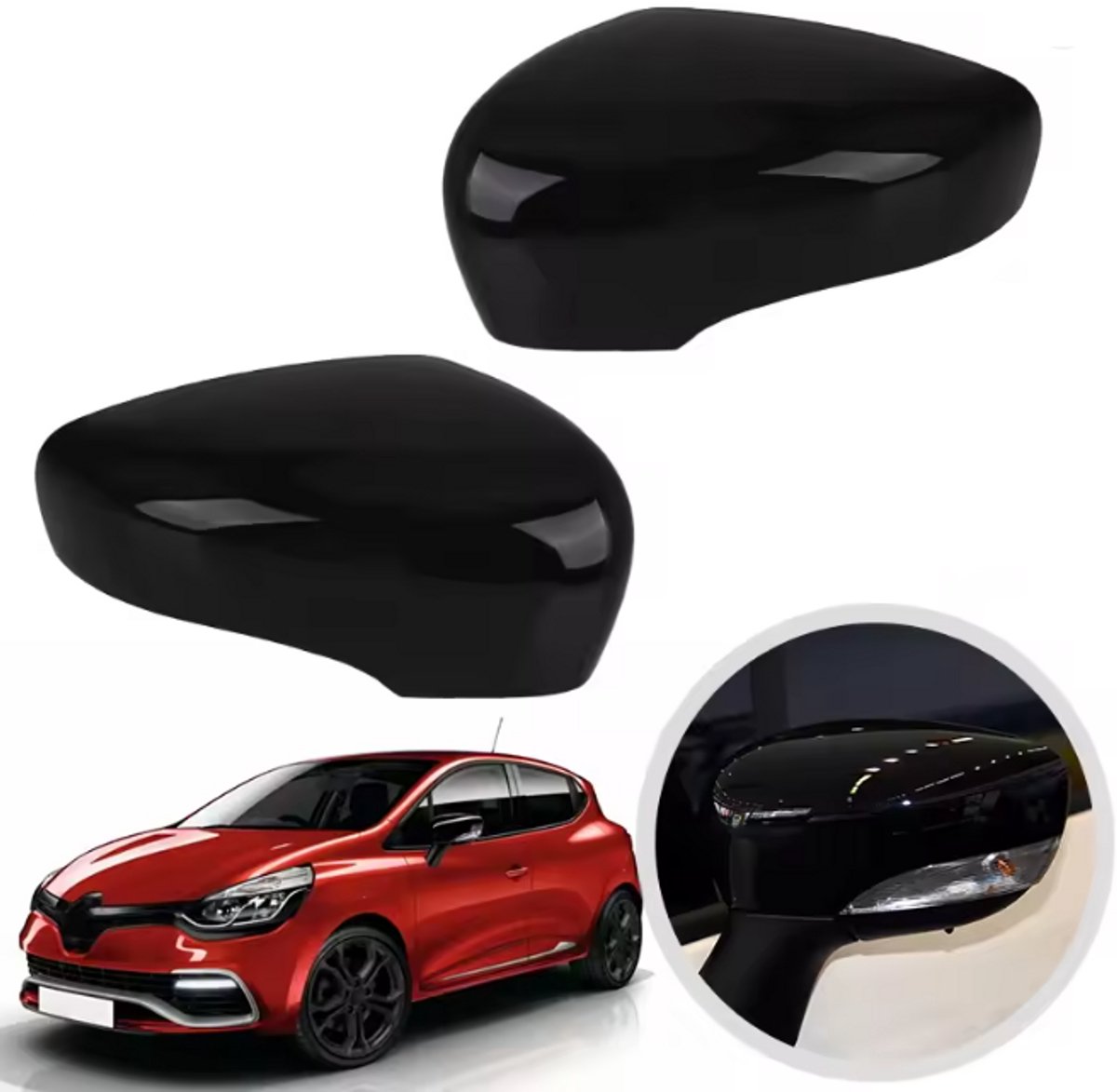 Spiegelkappen Voor Renault Clio Mk4 Zoe Captur Glans Zwart 2012 t/m 2019