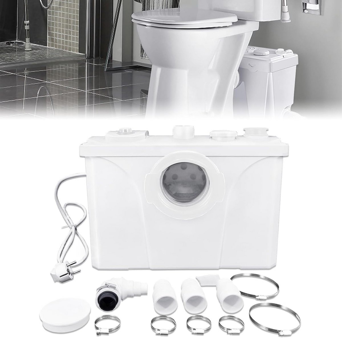 Sanitaire hakselaar - Vuilwaterpomp Hefsysteem - Afvalwater Afvoeren - Roestvrijstalen messen - 180 L/min - Wit