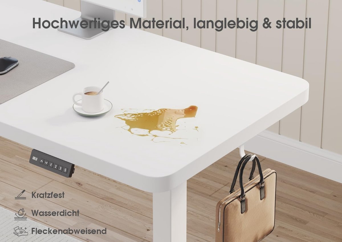 Elektrisch Zit-Sta Bureau L-Vorm 160 x 140 cm Hoekbureau Verstelbaar Ergonomisch Werkbureau met Geheugenfunctie, Kabelmanagement & Monitorstandaard – Mobili Bella
