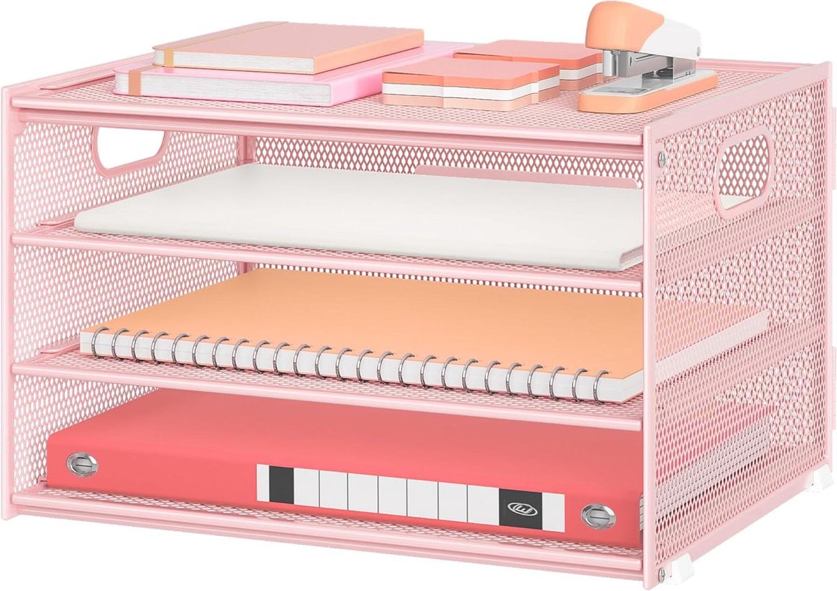 Bureau-organizer - Papieropberger - Bureau organiseren - Vier niveaus - Grote capaciteit - Roze