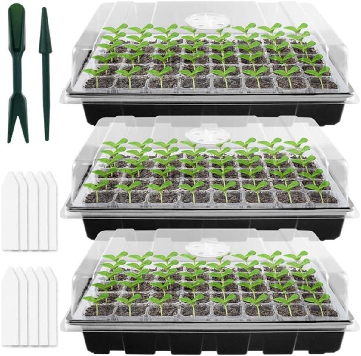 Zaailing Trays - Kweekbak Set - Planten Vermeerderen - Instelbare Ventilatie - 39 x 25 cm - Zwart