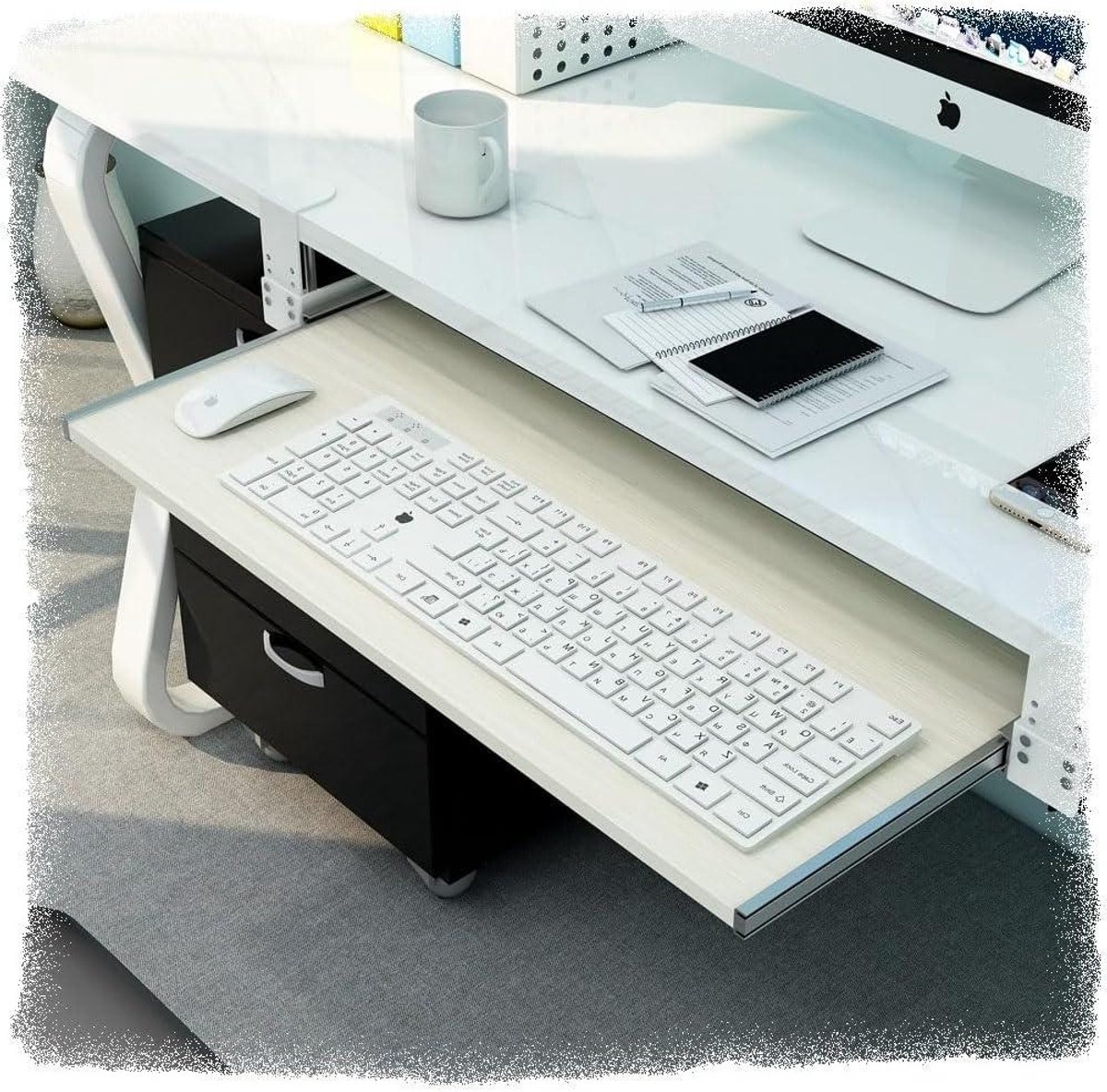 Bureaublad Verlengstuk - Toetsenbordlade Uitschuifbaar - Ergonomisch Werken - Hoogte Verstelbaar - 65x30cm - Houtkleur