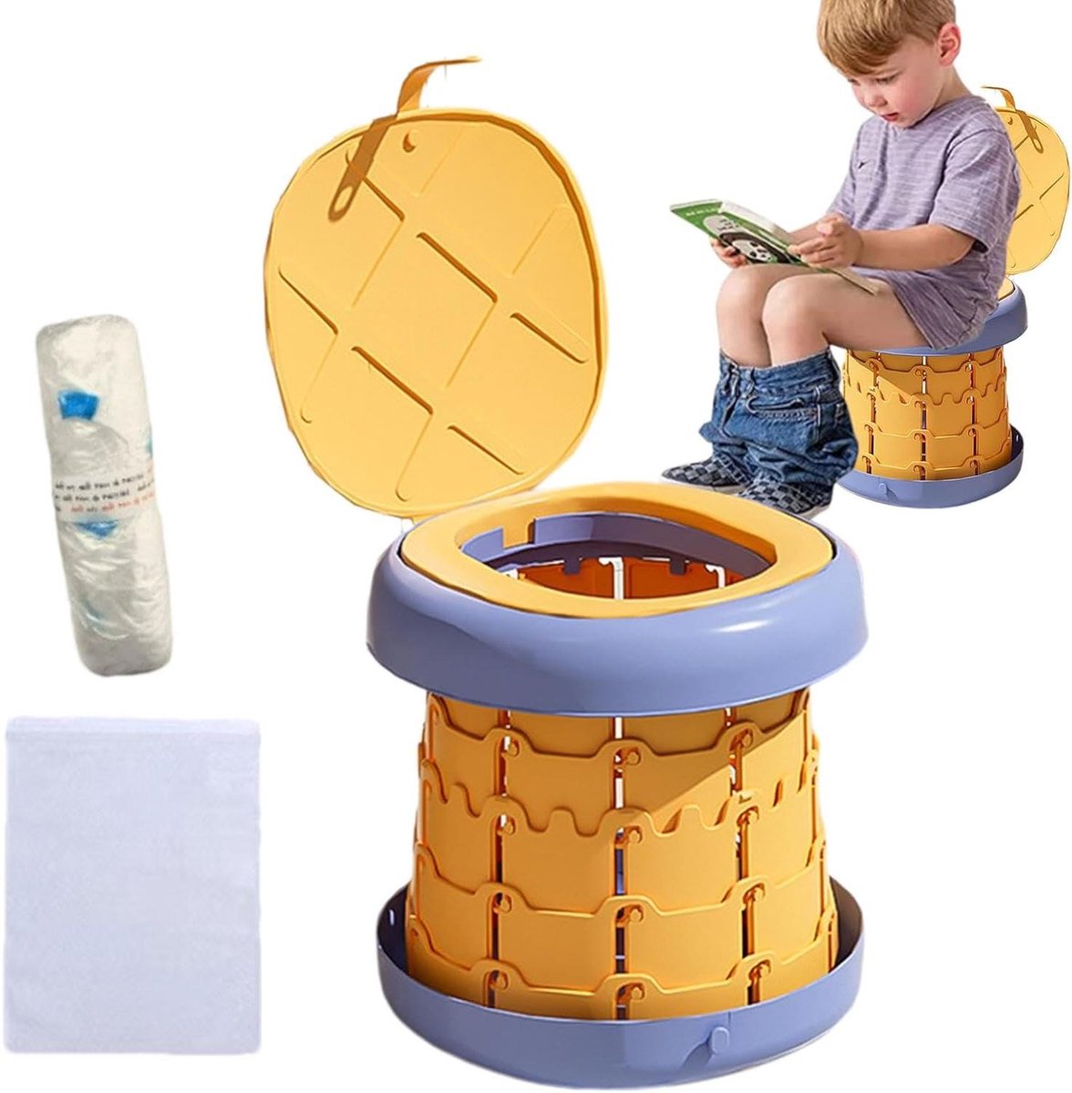 Opvouwbaar Reispotje - Kindertoilet Potje - Zindelijkheidstraining Onderweg - Antislip Bodem - 28.3 x 11.7 cm - Meerkleurig