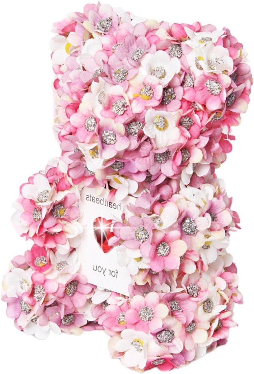 Bloemenbeer - Rozenbeer Boeket - Romantische Decoratie - Handgemaakt Vakmanschap - 17 x 12 x 11 cm - Zwart