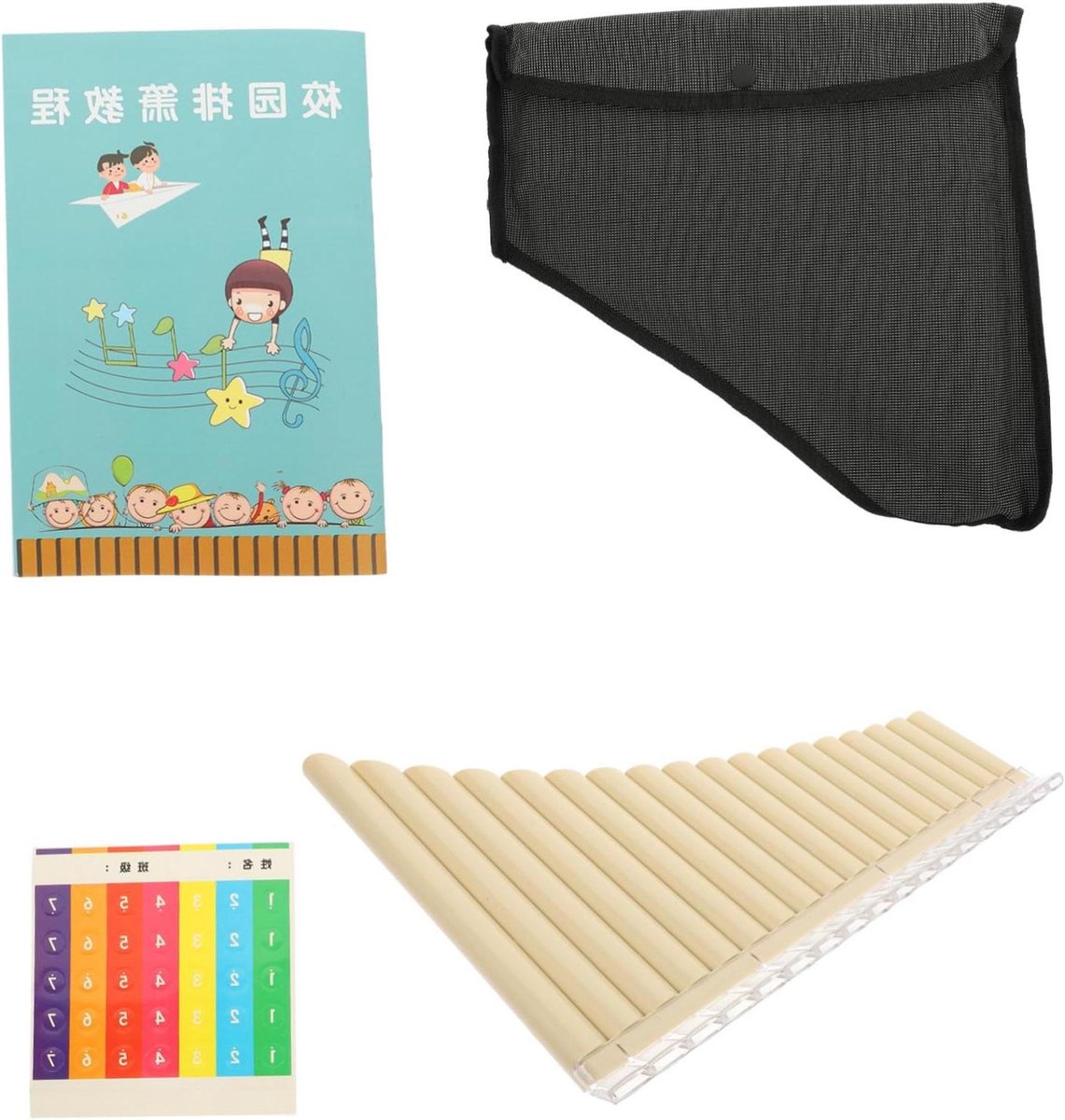 Panfluit - Muziek Instrument - Muziek Leren Spelen - 18 Pijpen C-Groot - 26 cm - Beige