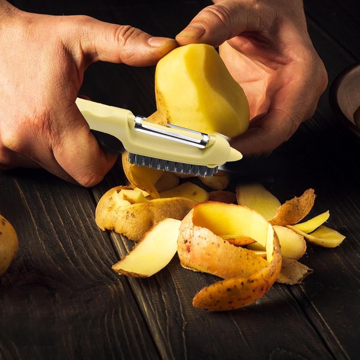 Groenteborstel Reiniger - Aardappel Schillen - Keuken Werkzaamheden - Afneembaar Onderhoud - 21 x 4 cm - Geel