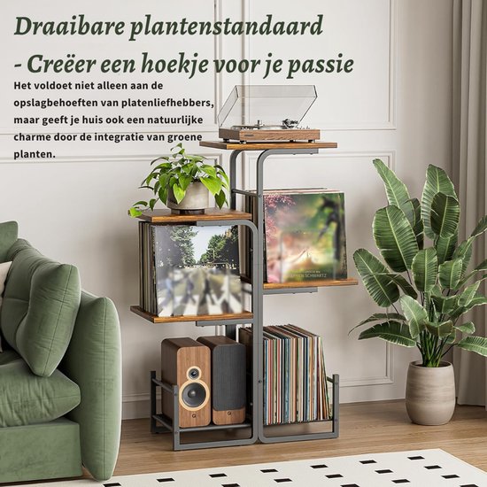 SNJY® Platenspeler Meubel - Platenspeler Kast - LP Houder - Platenhouder - 30D x 60B x 102H cm - Zwart/Bruin — afbeelding 2