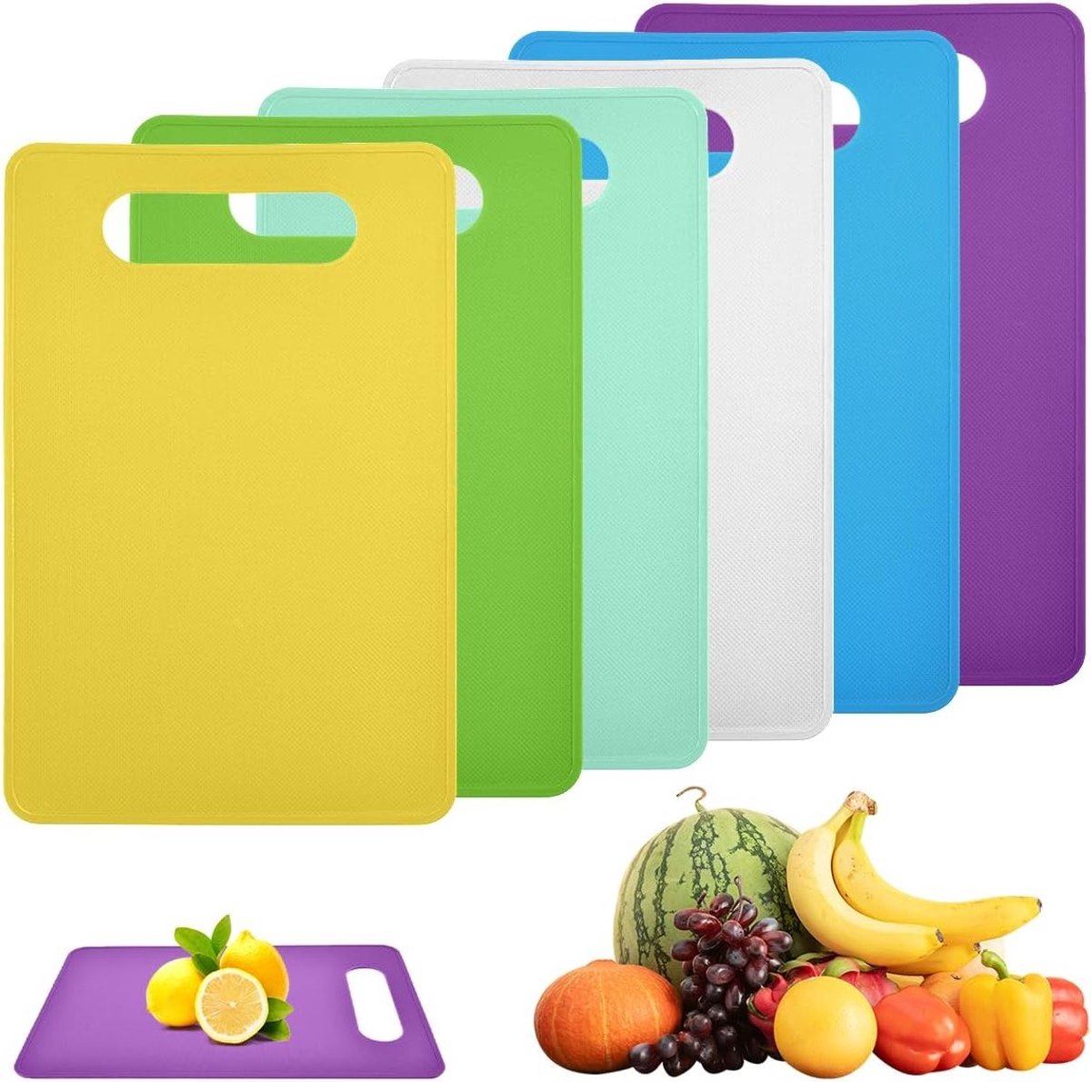 Set van 6 Antislip Snijplanken van Kunststof, 29 x 19 cm, BPA-vrij, Antibacterieel en Vaatwasmachinebestendig voor de Keuken
