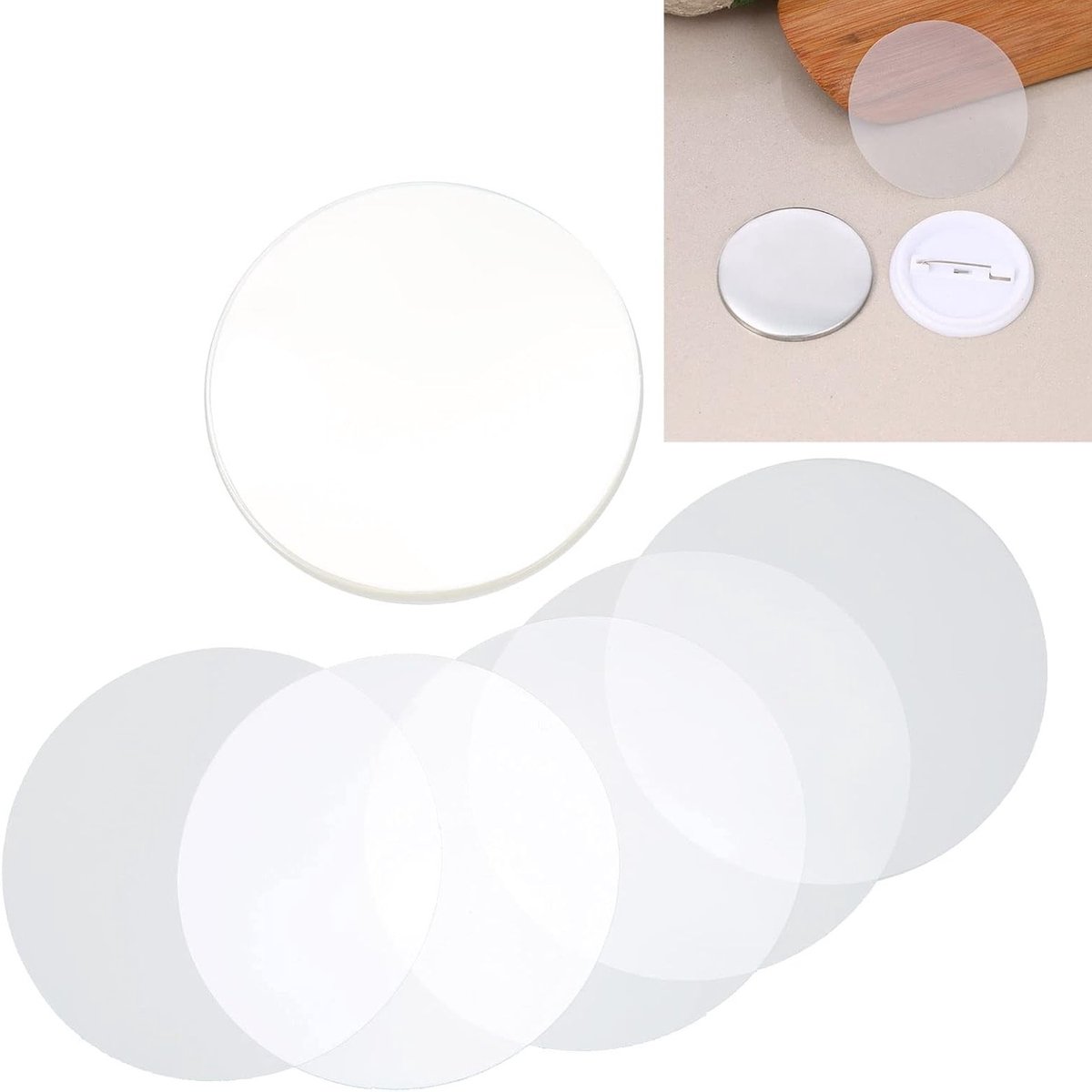 EGoods - Set van 100 ronde badgefolies - Transparant PVC - Patroonbescherming - 32 mm